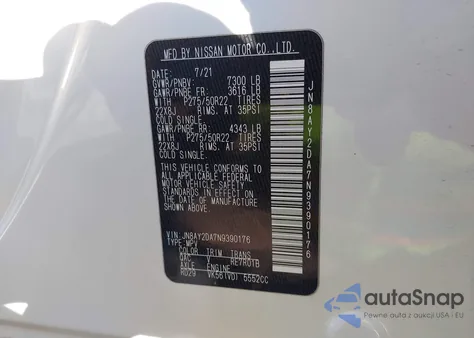 2022 Nissan Armada Platinum 2Wd z USA, uszkodzony, nr VIN JN8AY2DA7N9390176